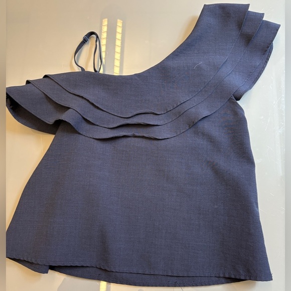 Nordstrom J.O.A. Navy Blue Party Ruffle Shoulder Cocktail Top women's size Small - Picture 7 of 7